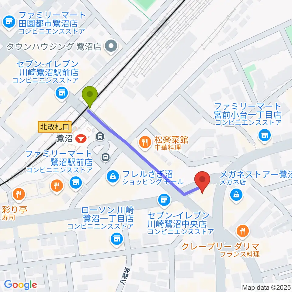 ミュージックスクール鷺沼 ヤマハミュージックの最寄駅鷺沼駅からの徒歩ルート（約4分）地図