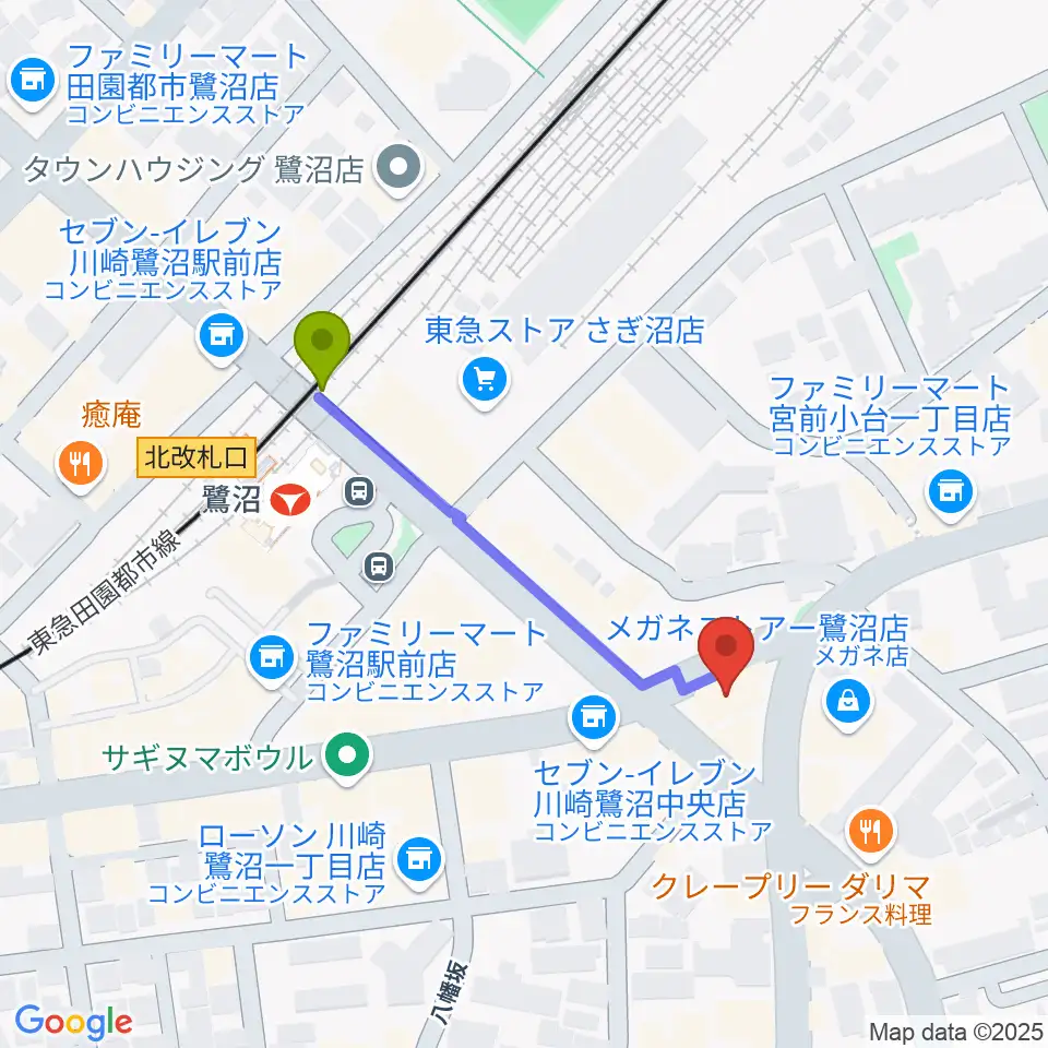 ミュージックスクール鷺沼 ヤマハミュージックの最寄駅鷺沼駅からの徒歩ルート（約4分）地図
