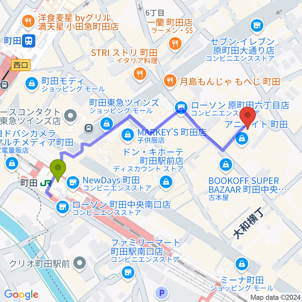 音好堂の最寄駅町田駅からの徒歩ルート（約5分）地図