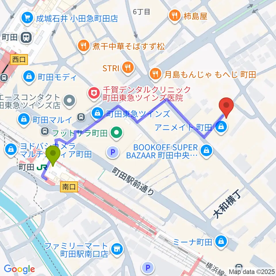 音好堂の最寄駅町田駅からの徒歩ルート（約5分）地図