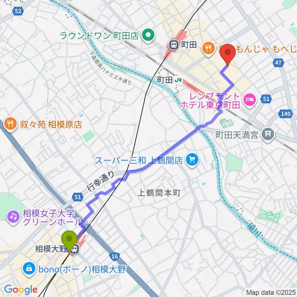 相模大野駅から音好堂へのルートマップ地図