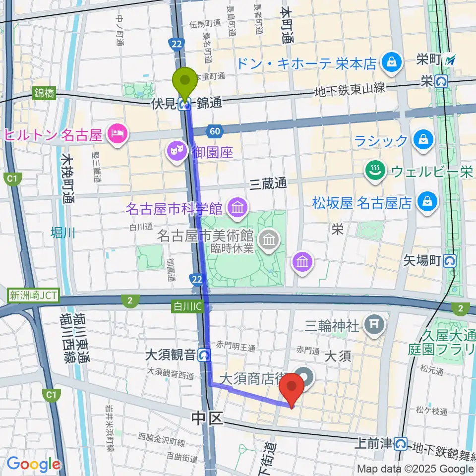 伏見駅からリアルスタンダードへのルートマップ地図