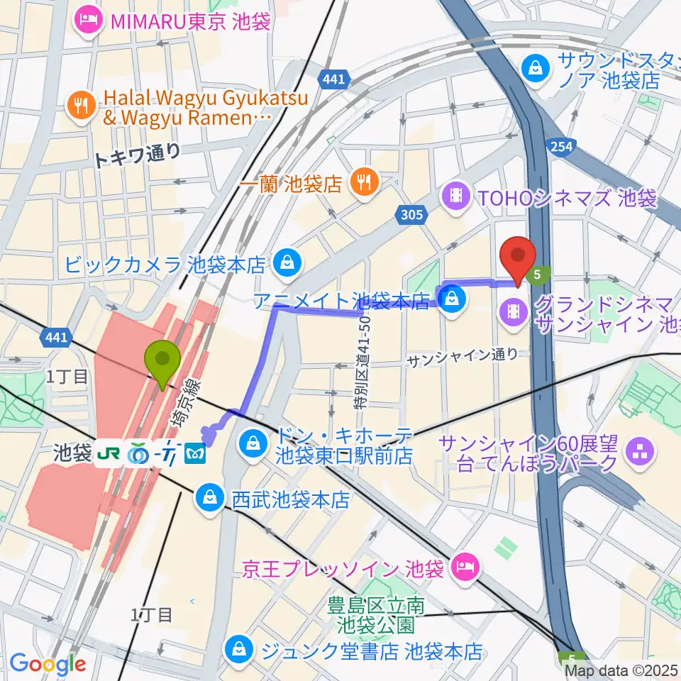 フジゲンカスタムハウス池袋の最寄駅池袋駅からの徒歩ルート（約8分）地図