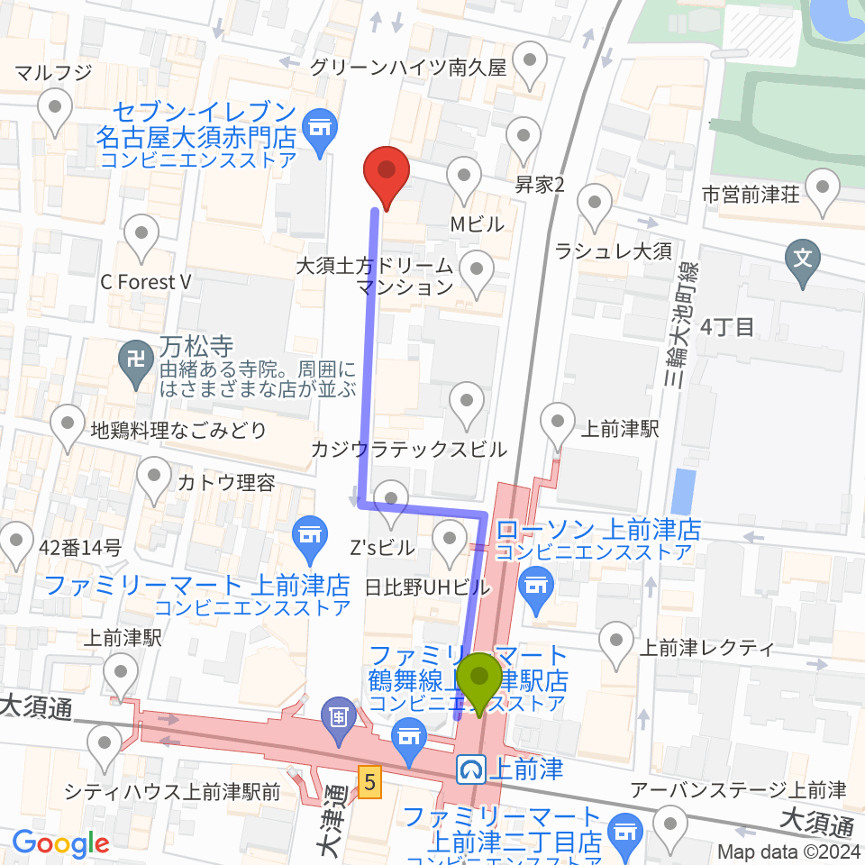 BIGBOSS名古屋の最寄駅上前津駅からの徒歩ルート（約5分）地図
