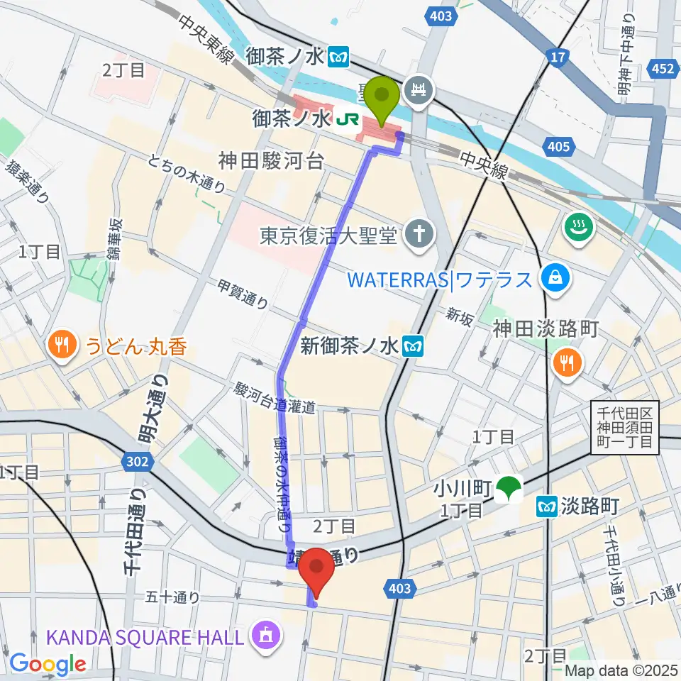 御茶ノ水駅からESPテクニカルハウスへのルートマップ地図