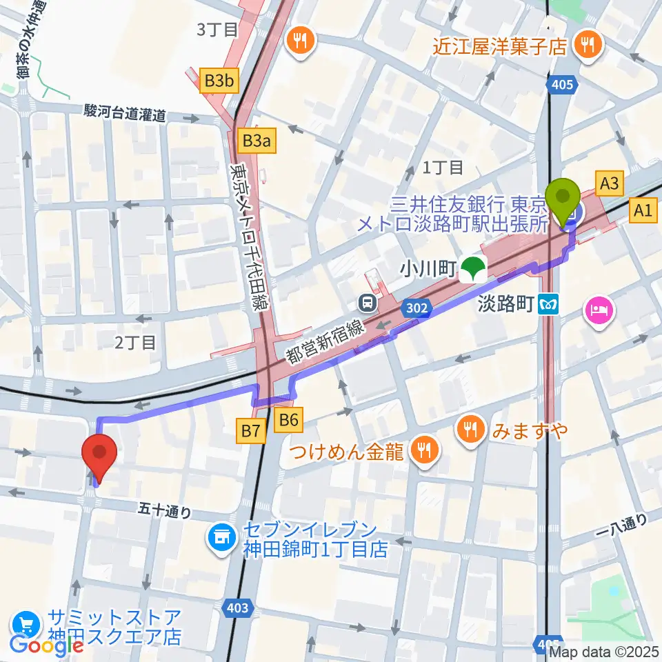 ESPテクニカルハウスの最寄駅淡路町駅からの徒歩ルート（約6分）地図