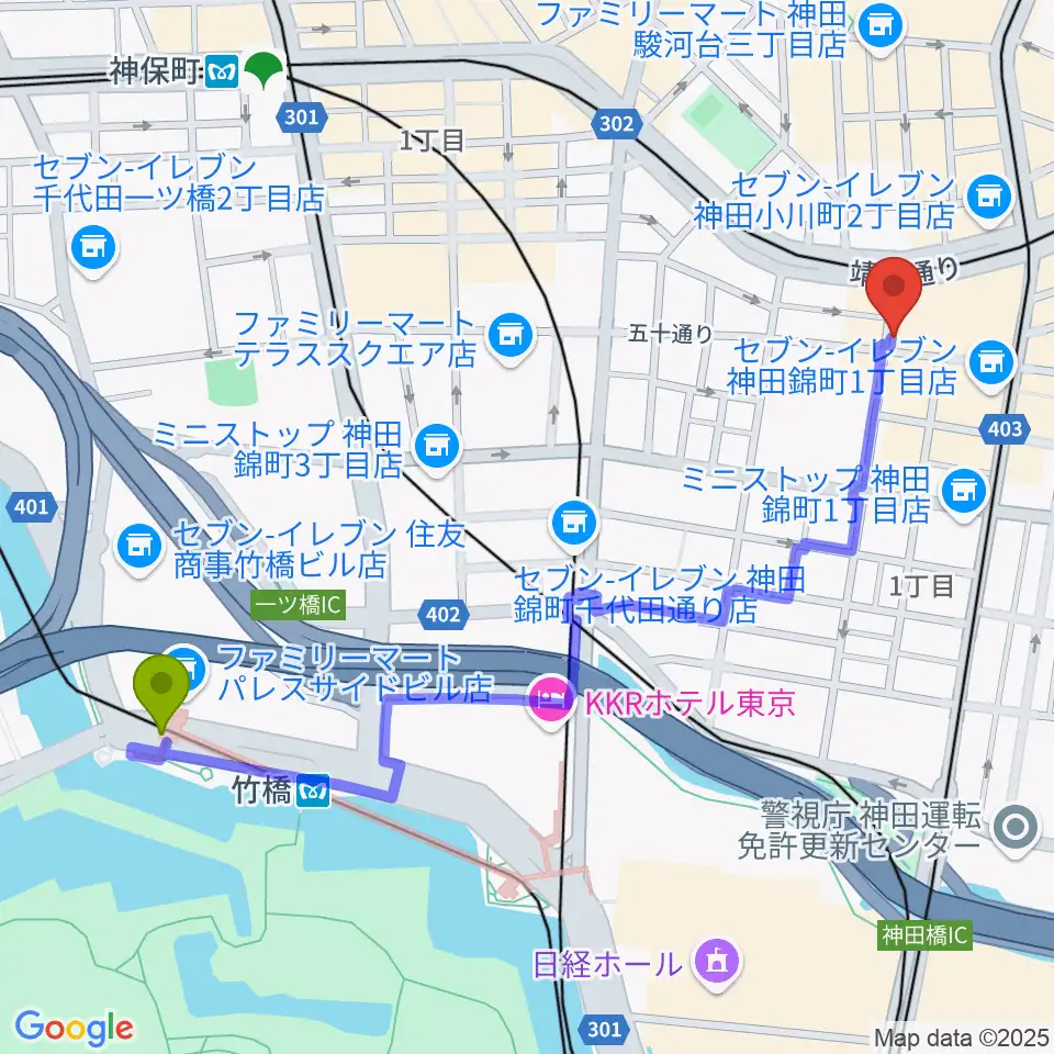 竹橋駅からESPテクニカルハウスへのルートマップ地図