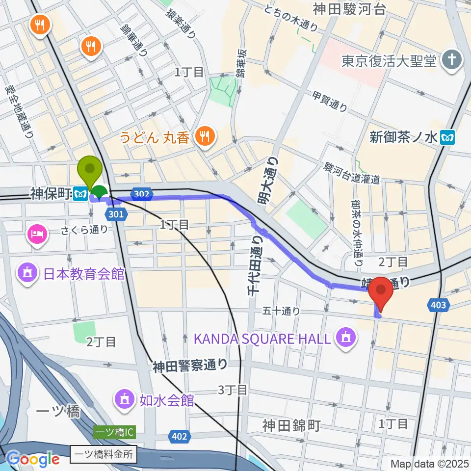 神保町駅からESPテクニカルハウスへのルートマップ地図