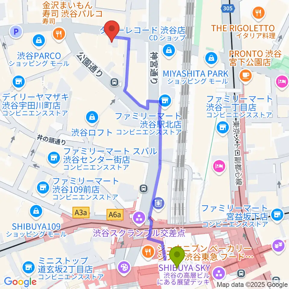 ESP渋谷クラフトハウスの最寄駅渋谷駅からの徒歩ルート（約6分）地図