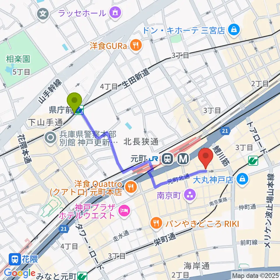 県庁前駅からTONE BLUEへのルートマップ地図
