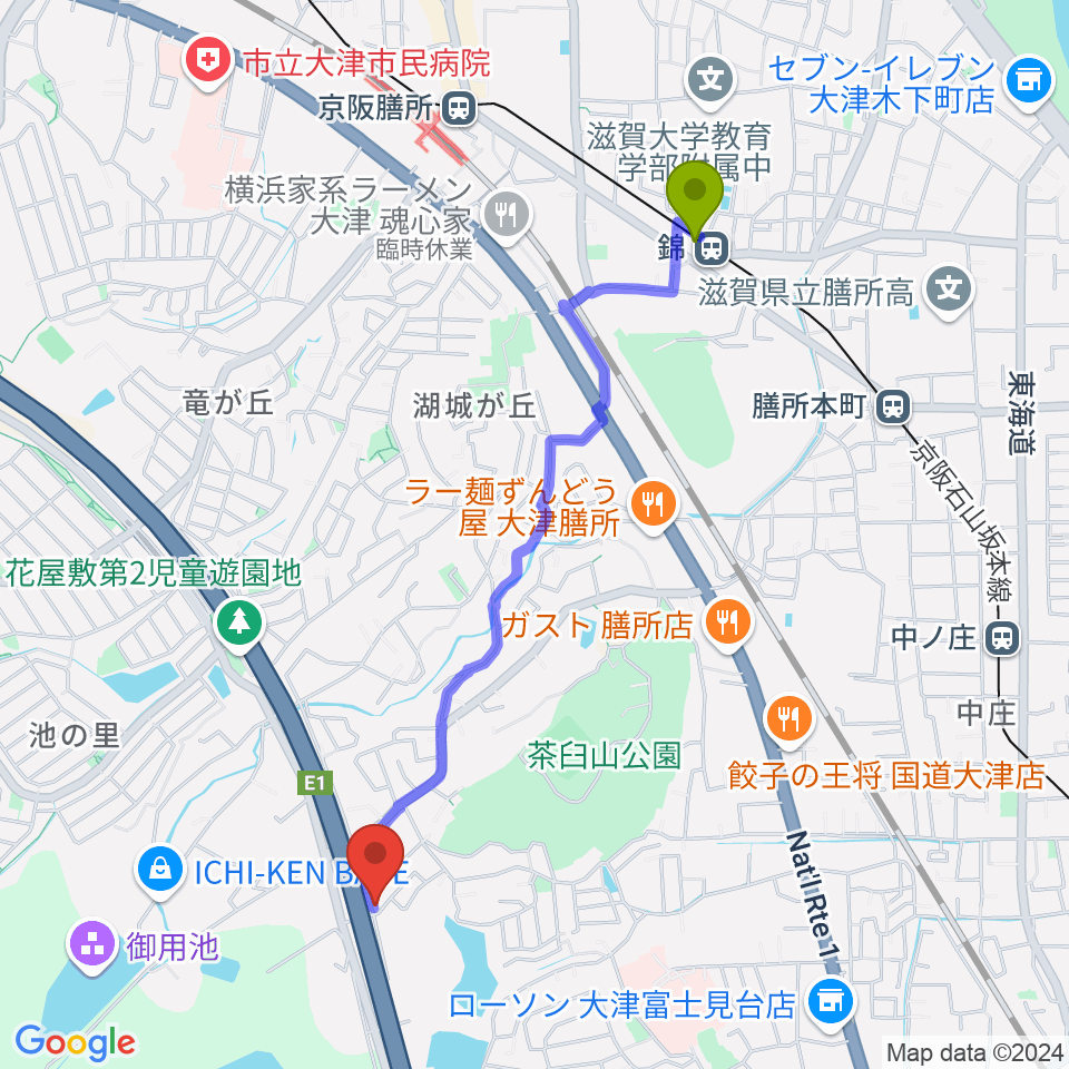 錦駅からアリヨシミュージックハウスへのルートマップ地図