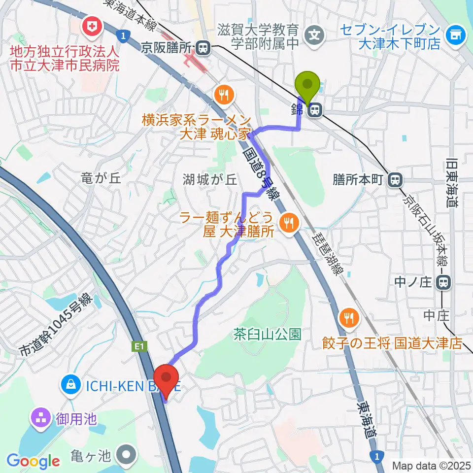 錦駅からアリヨシミュージックハウスへのルートマップ地図