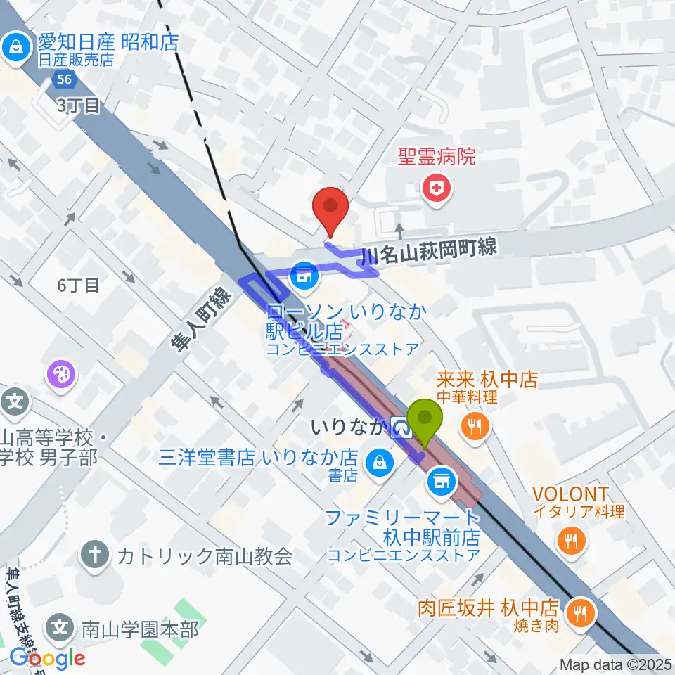 みどり楽器・名古屋の最寄駅いりなか駅からの徒歩ルート（約3分）地図