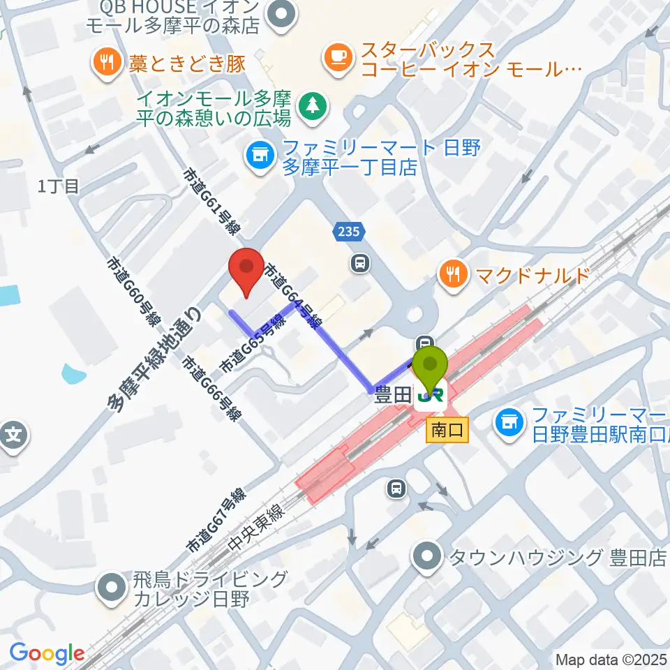 宮地楽器 豊田センターの最寄駅豊田駅からの徒歩ルート（約2分）地図