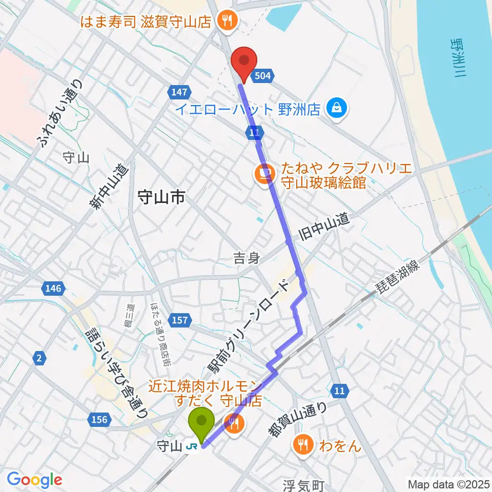 青い鳥音楽学園の最寄駅守山駅からの徒歩ルート（約23分）地図