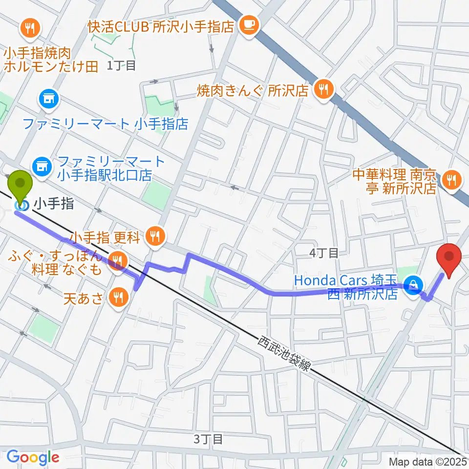 ユニスタイル小手指 ヤマハミュージックの最寄駅小手指駅からの徒歩ルート（約14分）地図