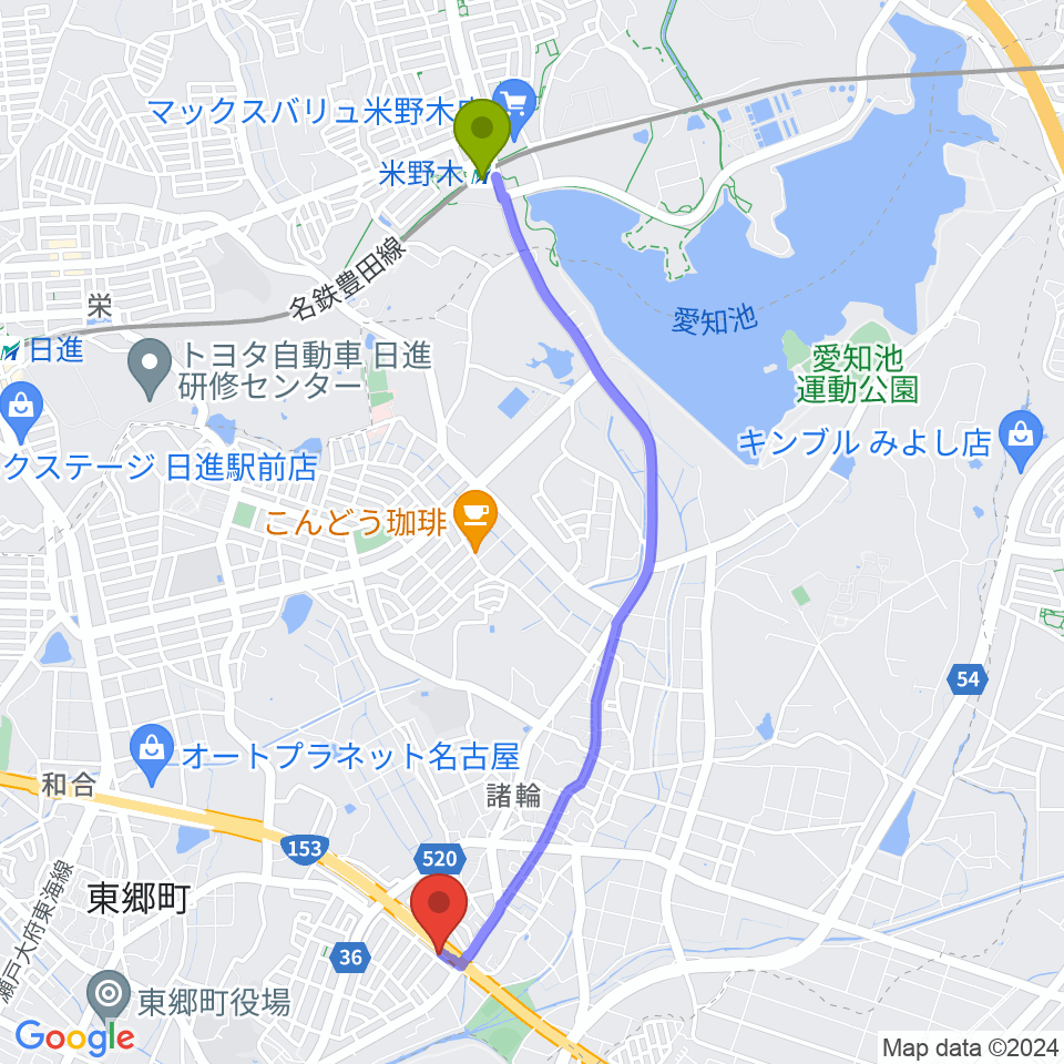 米野木駅からS.ホール レ・マーニへのルートマップ地図
