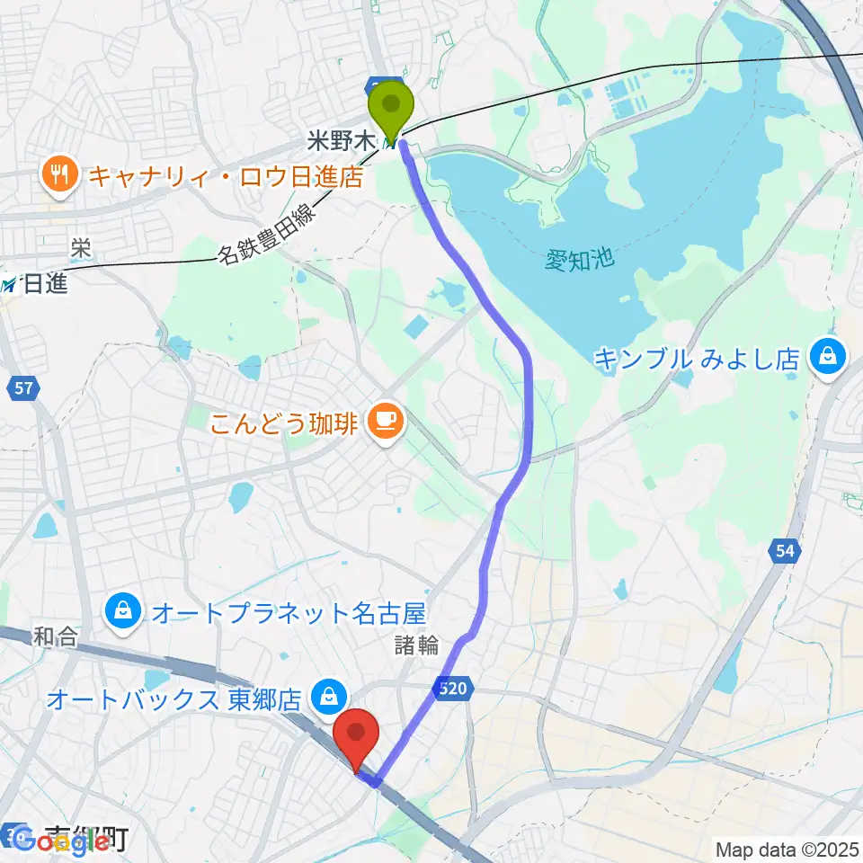 米野木駅からS.ホール レ・マーニへのルートマップ地図