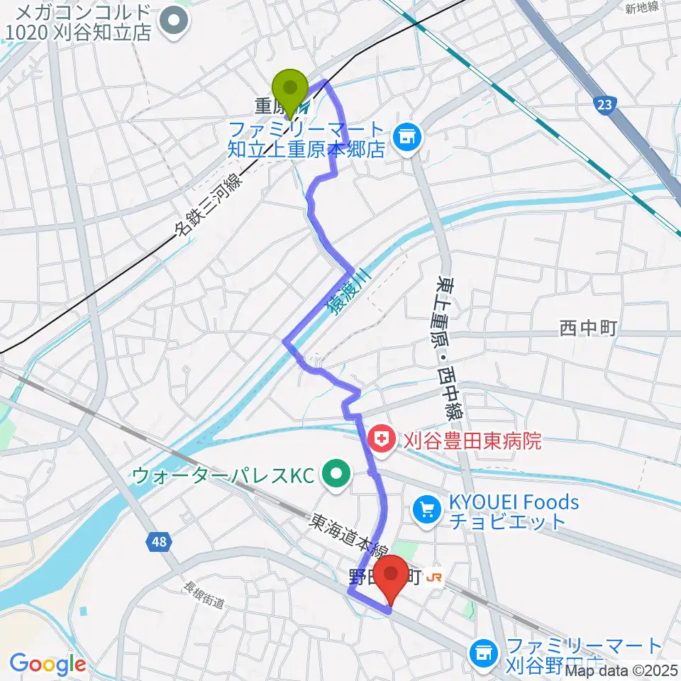 重原駅からリズムHouse リトミック＆ピアノ教室へのルートマップ地図