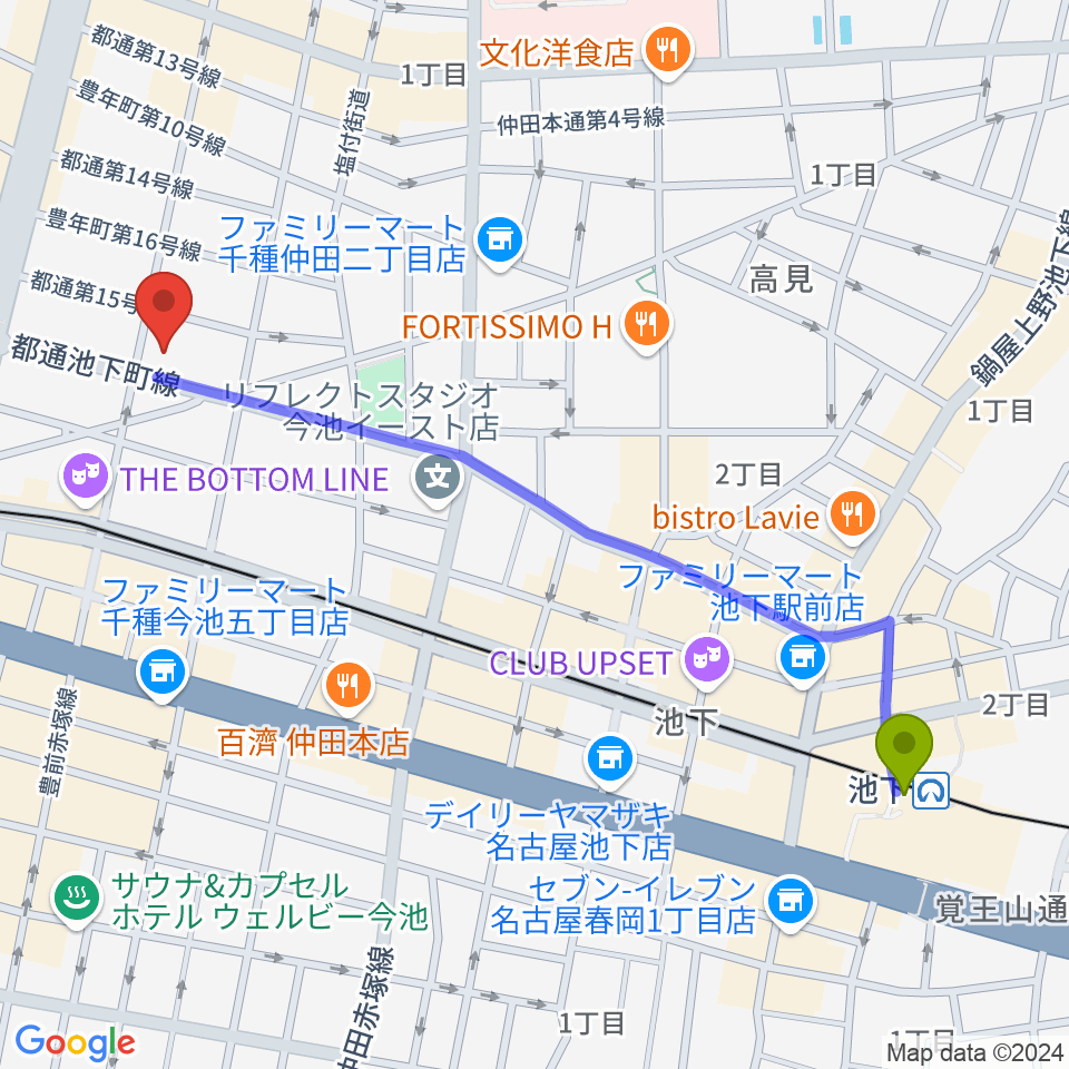 池下駅からリトミック研究センター愛知･岐阜第一支局へのルートマップ地図