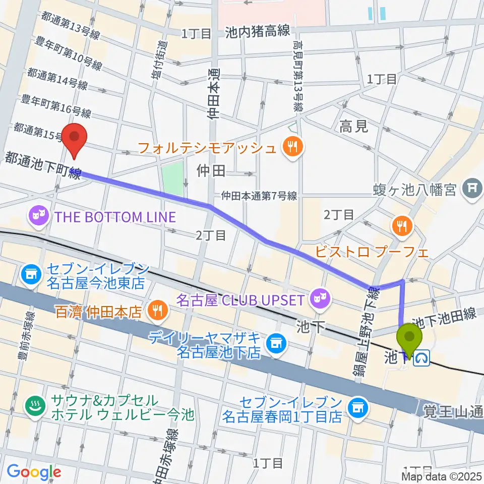 池下駅からリトミック研究センター愛知･岐阜第一支局へのルートマップ地図