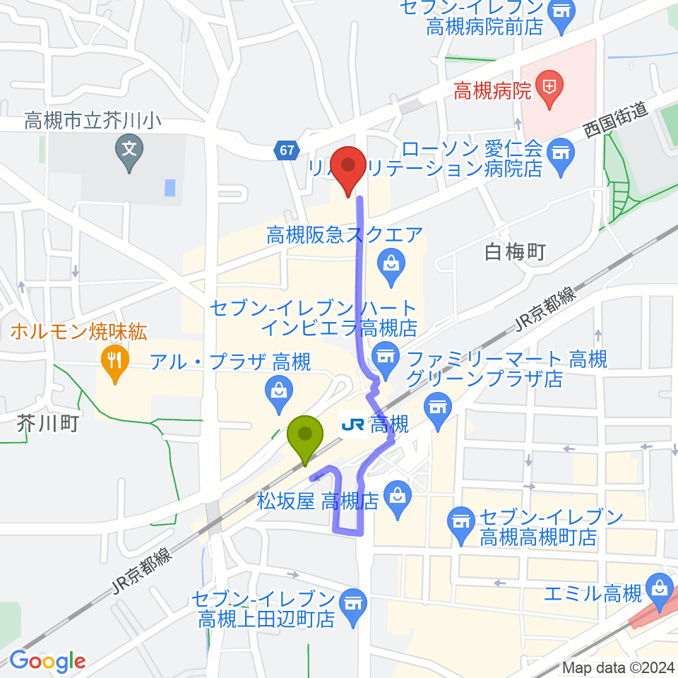 MUSIC SQUARE 1624 TENJINの最寄駅高槻駅からの徒歩ルート（約6分）地図