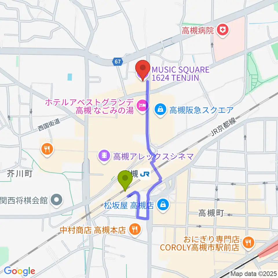 MUSIC SQUARE 1624 TENJINの最寄駅高槻駅からの徒歩ルート（約6分）地図