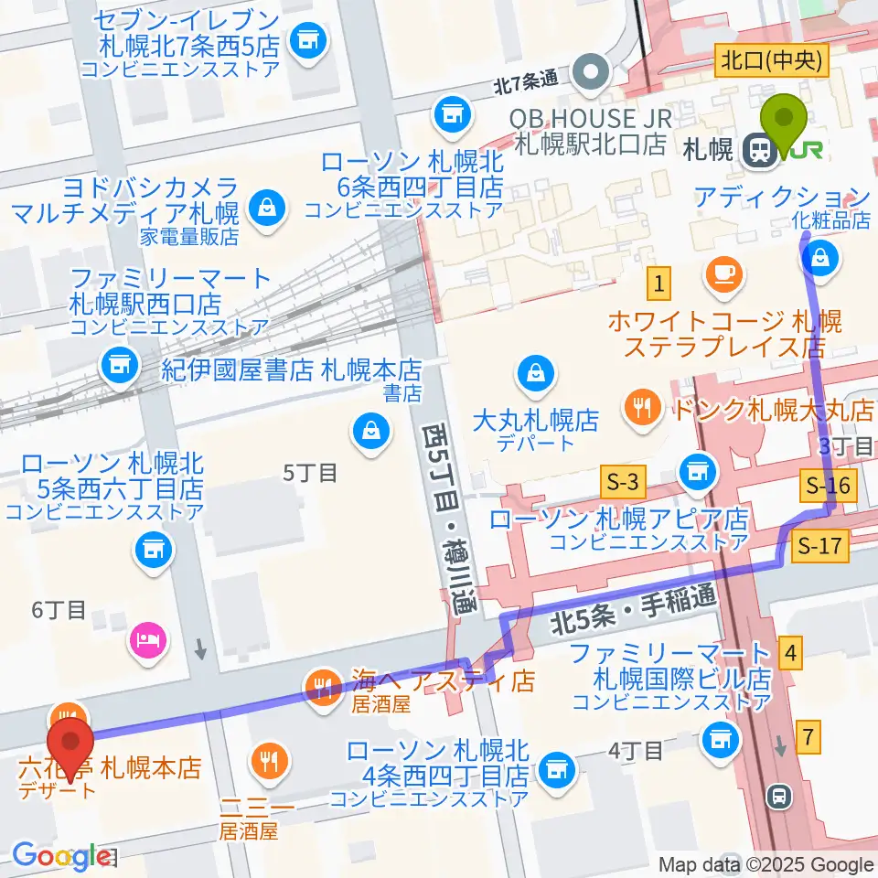 ヤマハミュージック 札幌店の最寄駅札幌駅からの徒歩ルート（約8分）地図