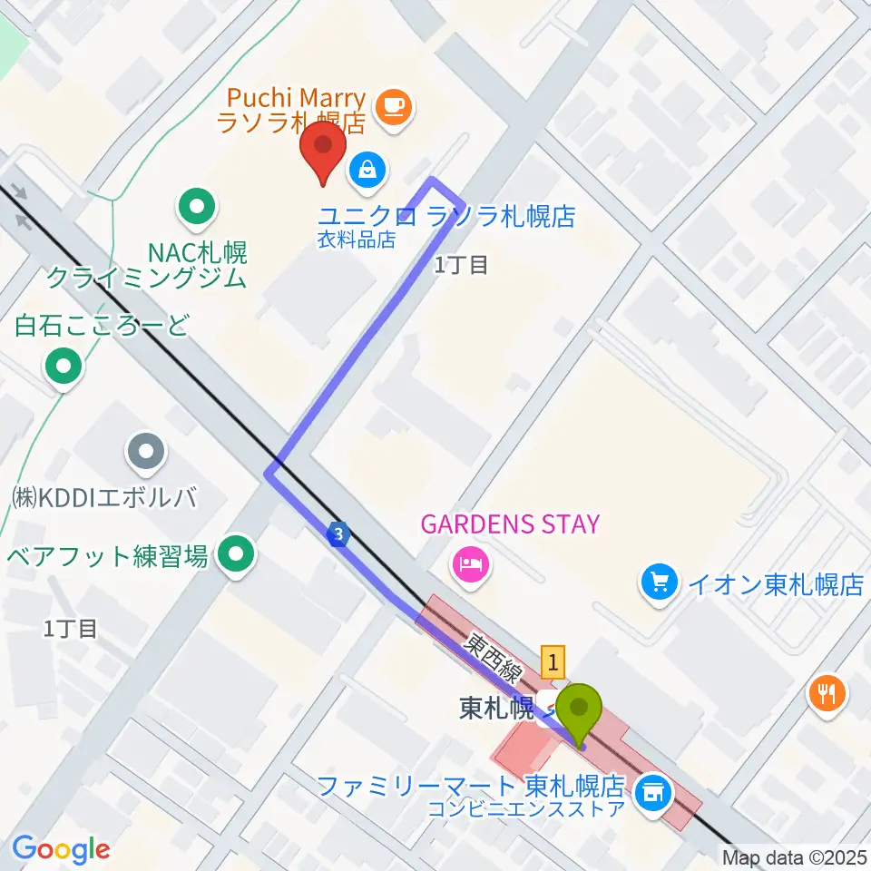 東札幌センター ヤマハミュージックの最寄駅東札幌駅からの徒歩ルート（約5分）地図