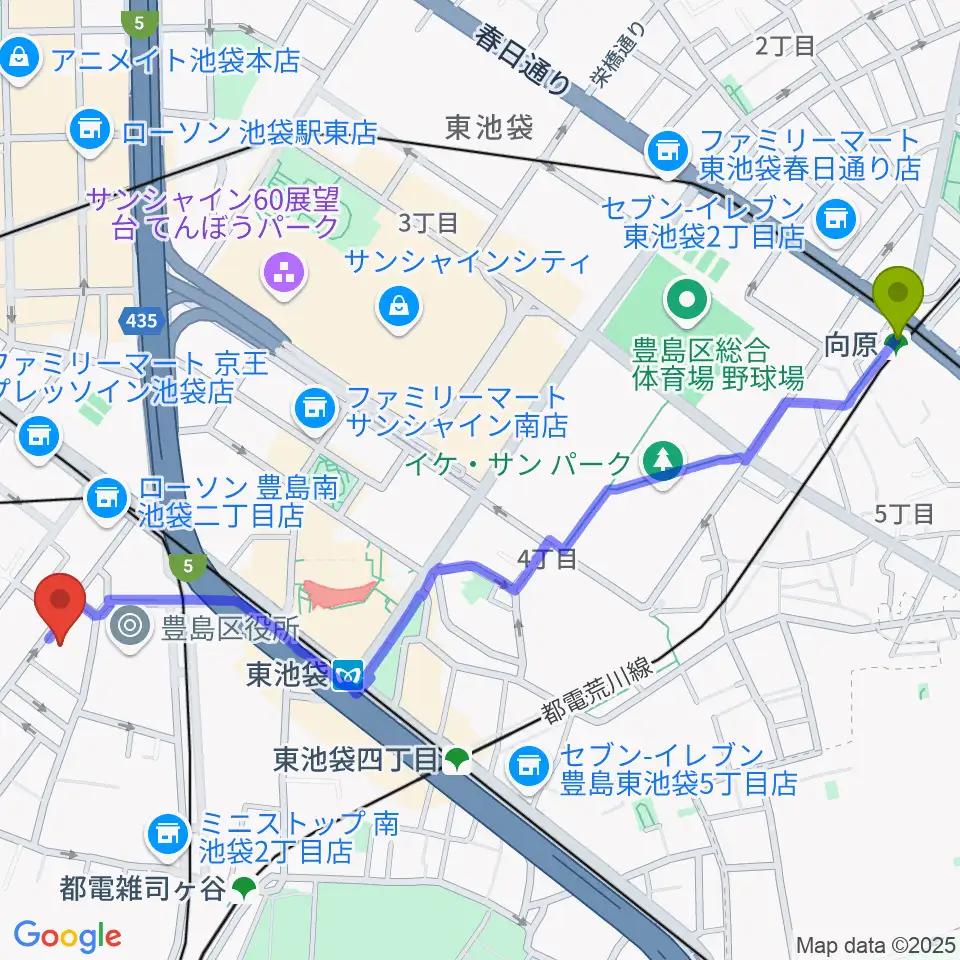 向原駅からウインズミュージックスクールへのルートマップ地図