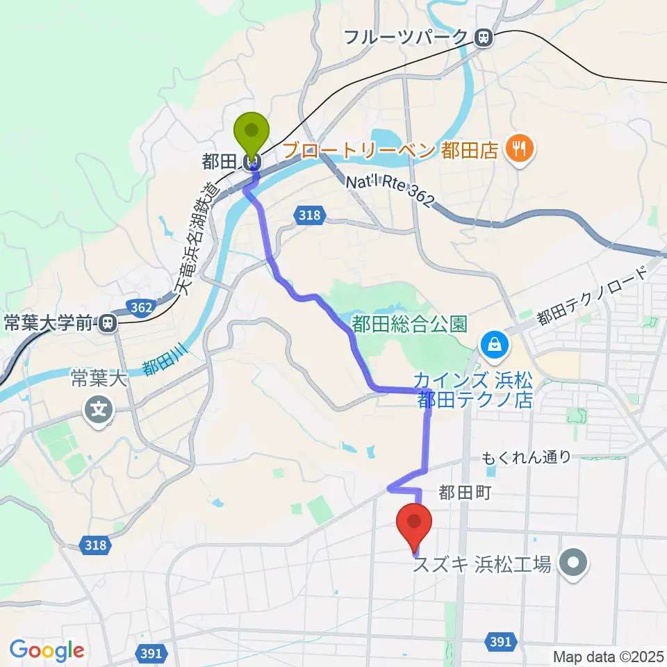 都田駅からヴォイテックへのルートマップ地図