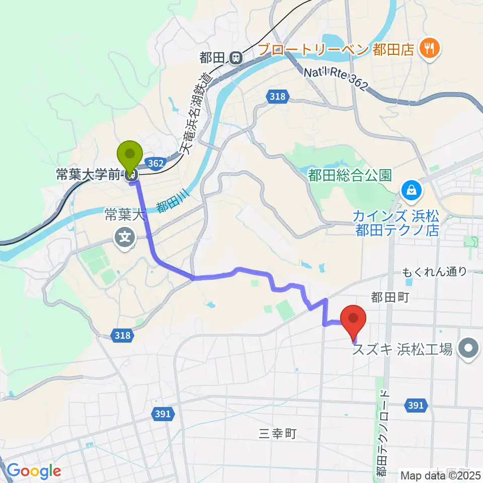 ヴォイテックの最寄駅常葉大学前駅からの徒歩ルート（約36分）地図