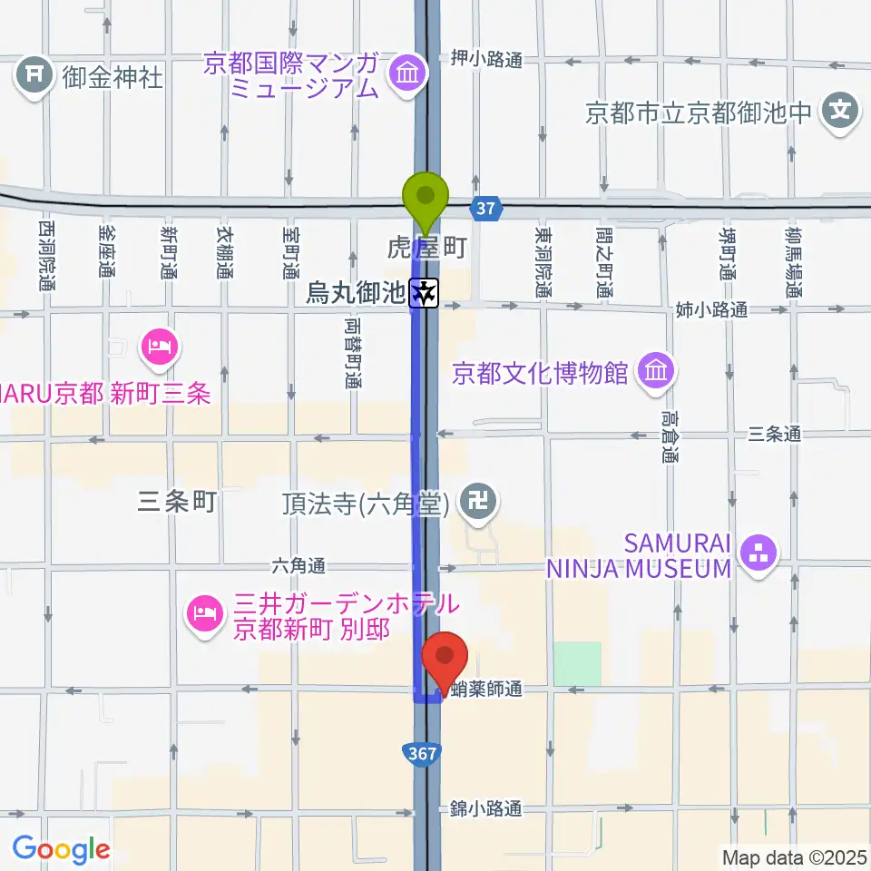 烏丸御池駅からAKKUN’Sへのルートマップ地図