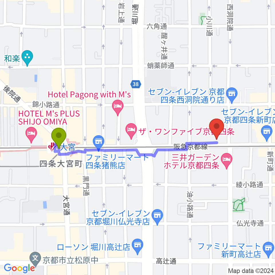 大宮駅からマルコ・ストリングスへのルートマップ地図