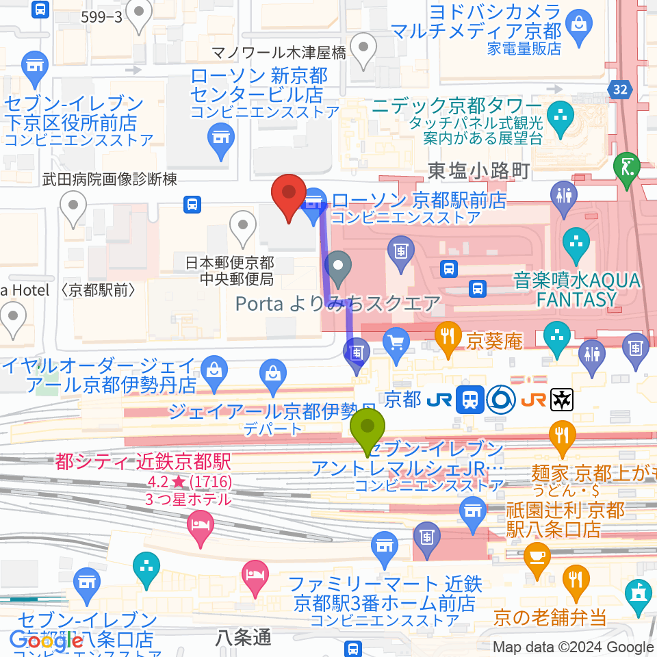 JEUGIAハーモニーステーション京都駅前の最寄駅京都駅からの徒歩ルート（約3分）地図