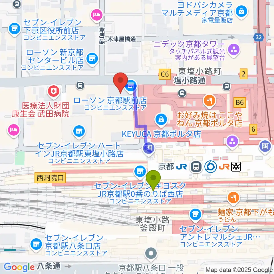 JEUGIAハーモニーステーション京都駅前の最寄駅京都駅からの徒歩ルート（約3分）地図