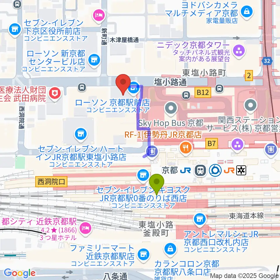 JEUGIAハーモニーステーション京都駅前の最寄駅京都駅からの徒歩ルート（約3分）地図