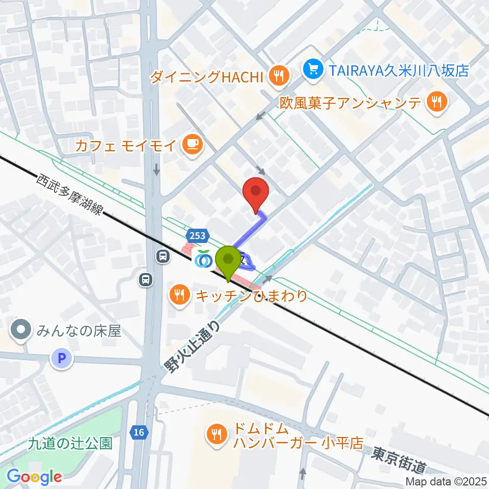 あも音楽院の最寄駅八坂駅からの徒歩ルート（約1分）地図