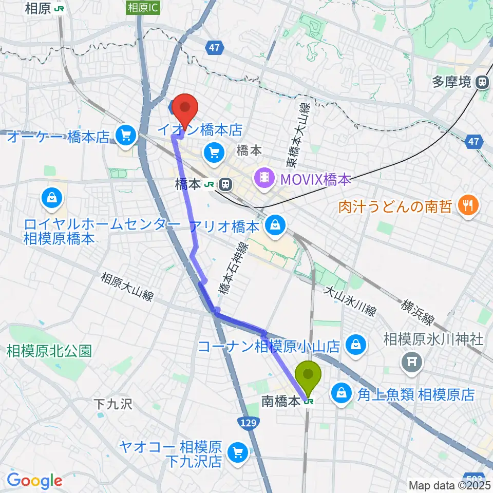 南橋本駅からPiacere Music School 橋本教室へのルートマップ地図