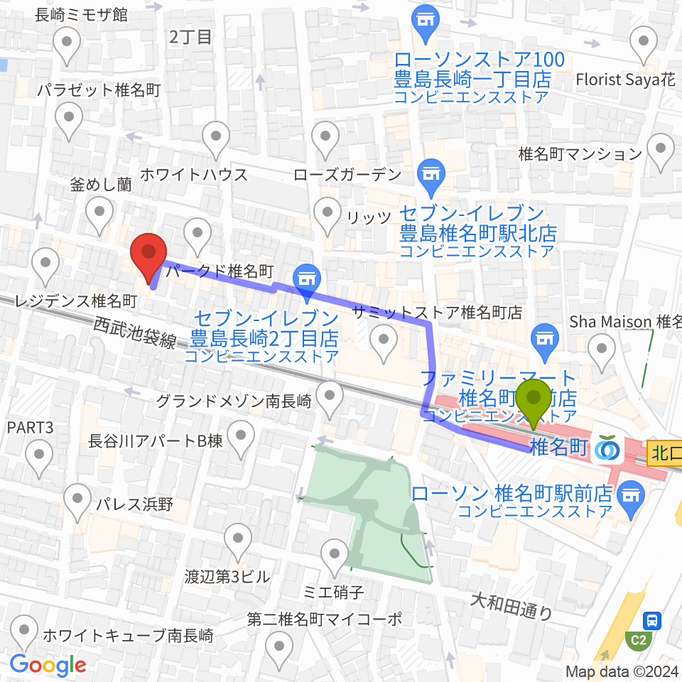 バッハはうすの最寄駅椎名町駅からの徒歩ルート（約5分）地図
