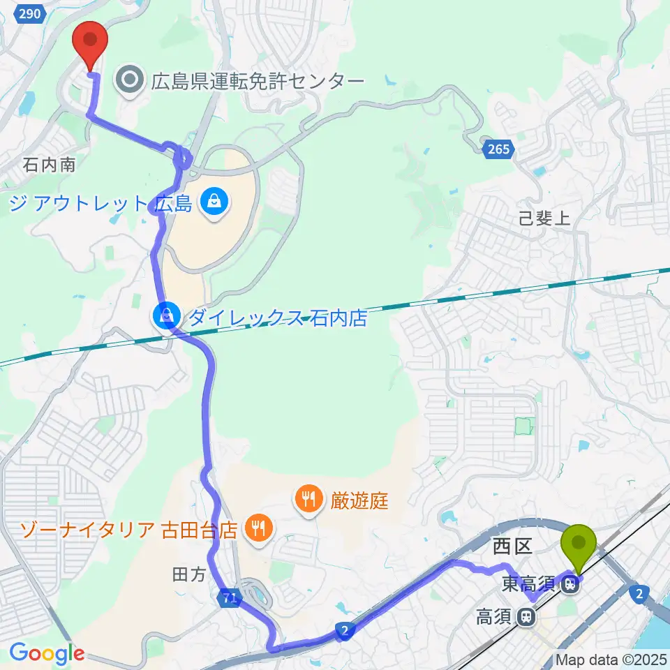 東高須駅からまえかわ音楽教室へのルートマップ地図