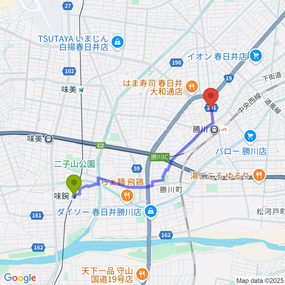 味鋺駅からJUNSEI GUITARSへのルートマップ地図