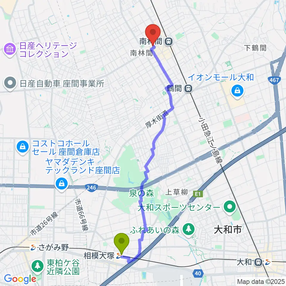 相模大塚駅からみゆき音楽アトリエへのルートマップ地図