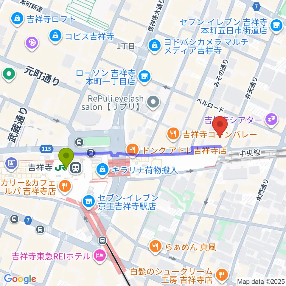 シャコンヌ東京吉祥寺店の最寄駅吉祥寺駅からの徒歩ルート（約4分）地図