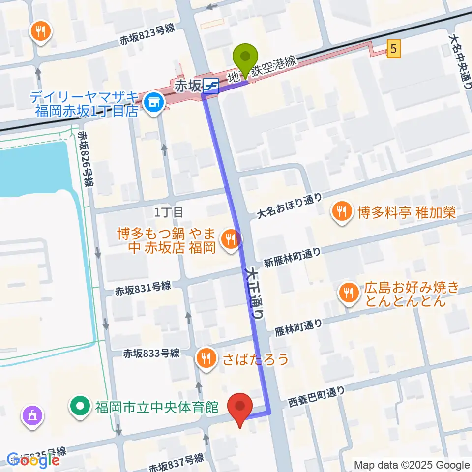 Penny Laneの最寄駅赤坂駅からの徒歩ルート（約6分）地図
