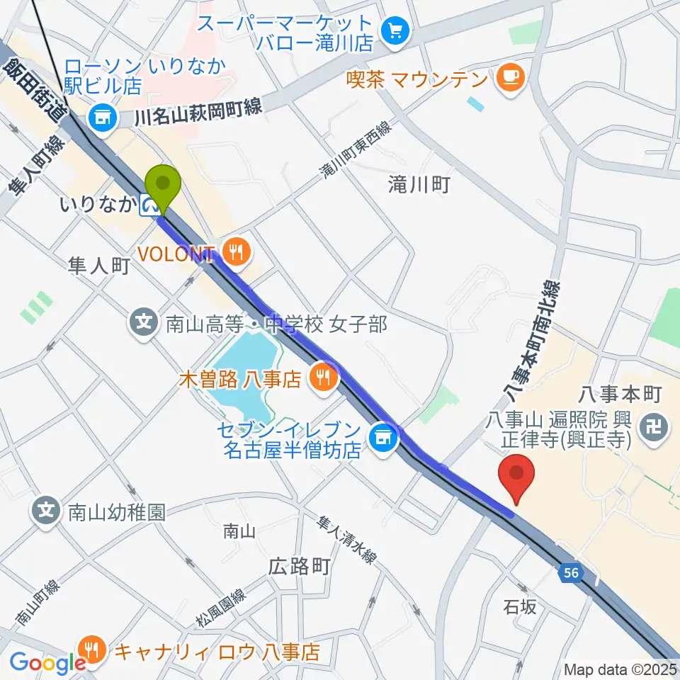 いりなか駅からKORG STUDIO EXTREMEへのルートマップ地図