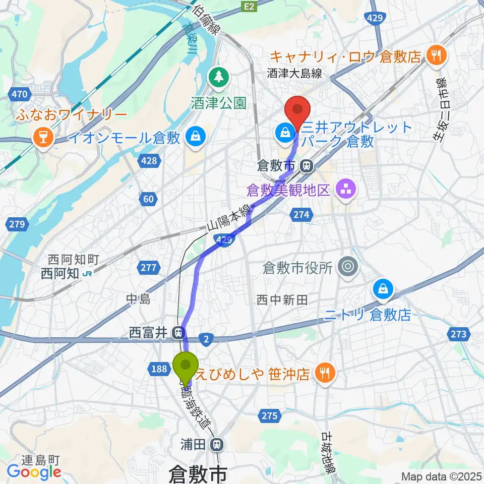 福井駅から伊丹典子マンドリンアカデミア教室へのルートマップ地図