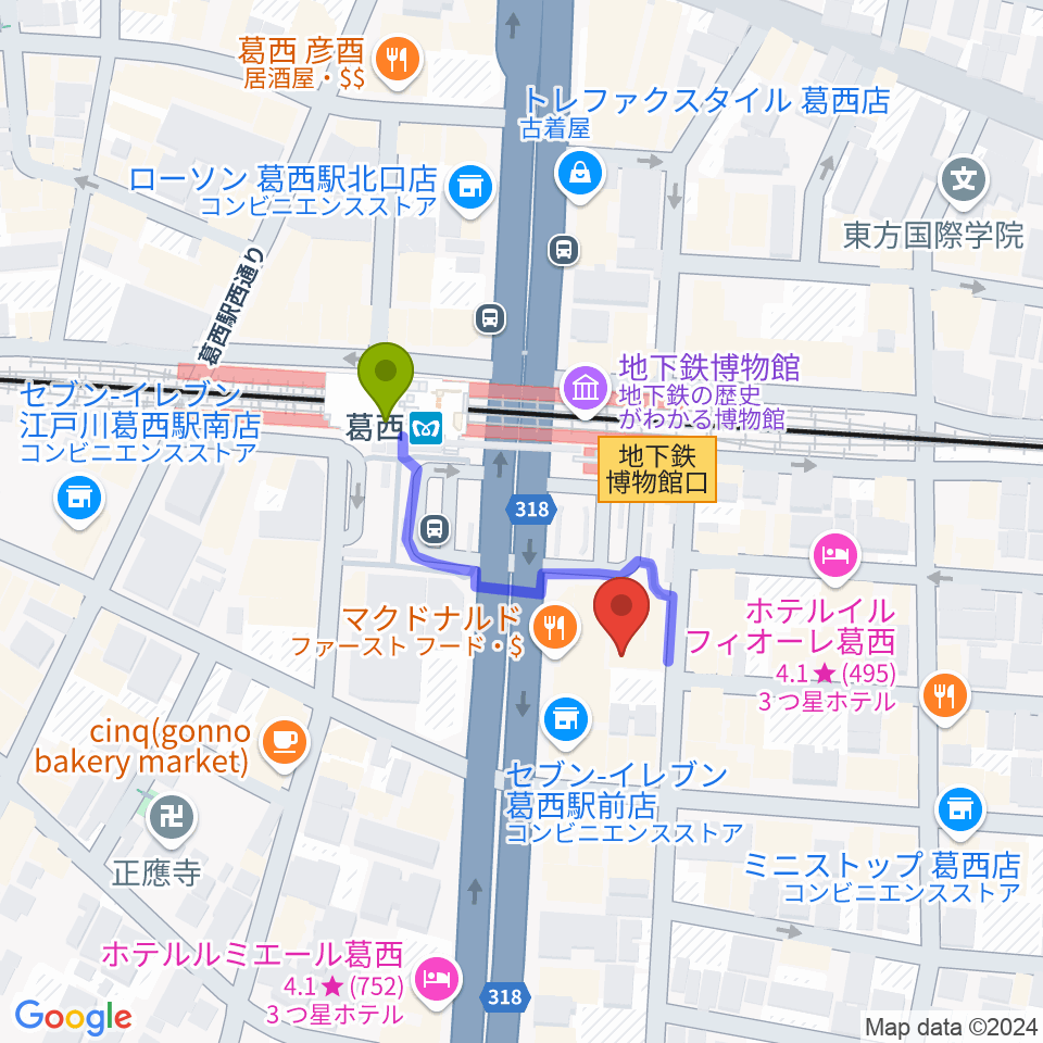 葛西Clioピアノ教室の最寄駅葛西駅からの徒歩ルート（約2分）地図