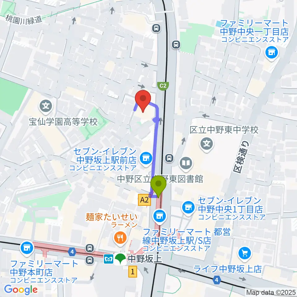 D,IOS中野坂上スタジオの最寄駅中野坂上駅からの徒歩ルート（約2分）地図