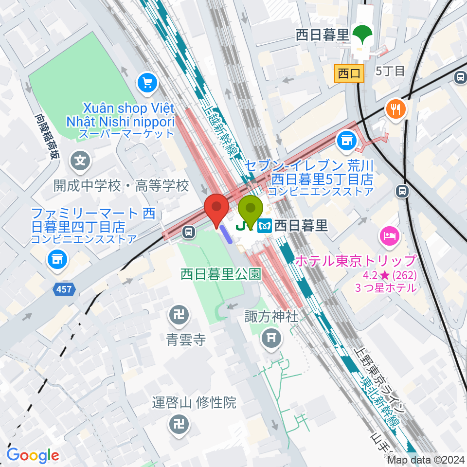 I.G.Oスタジオの最寄駅西日暮里駅からの徒歩ルート（約1分）地図